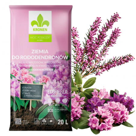 PODŁOŻE ZIEMIA DO RODODENDRONÓW I WRZOSÓW z nawilżaczem kompostem 20l Kronen
