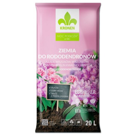 PODŁOŻE ZIEMIA DO RODODENDRONÓW I WRZOSÓW z nawilżaczem kompostem 20l Kronen