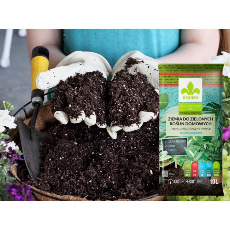 Ziemia do roślin zielonych bez torfu Kronen Terra Preta 10l