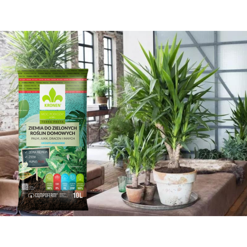 Ziemia do roślin zielonych bez torfu Kronen Terra Preta 10l
